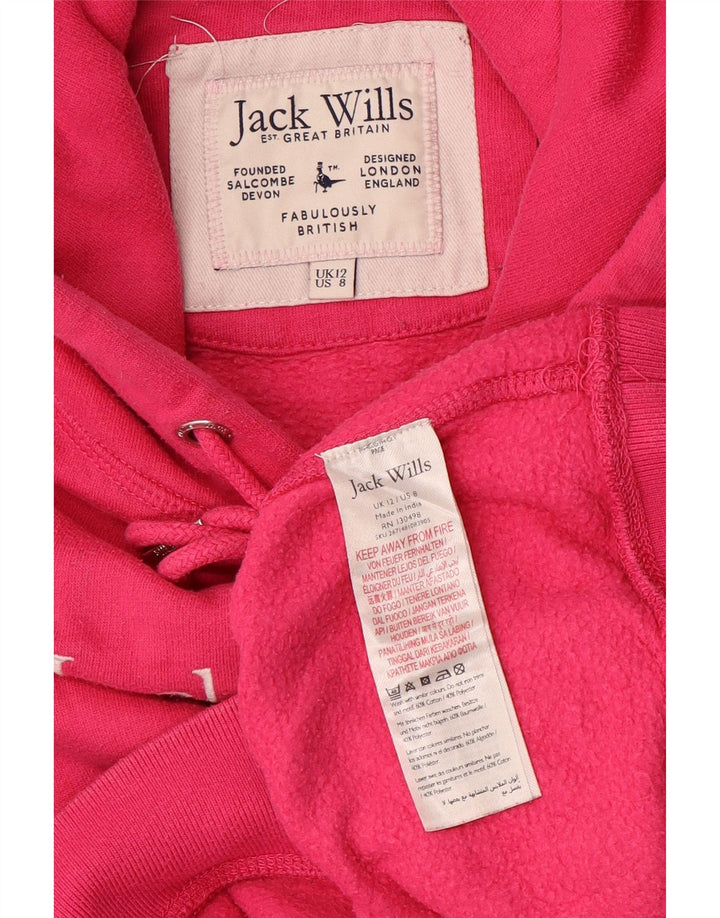 JACK WILLS Γυναικείο υπερμεγέθη Crop Graphic Hoodie Jumper UK 12 Medium Pink