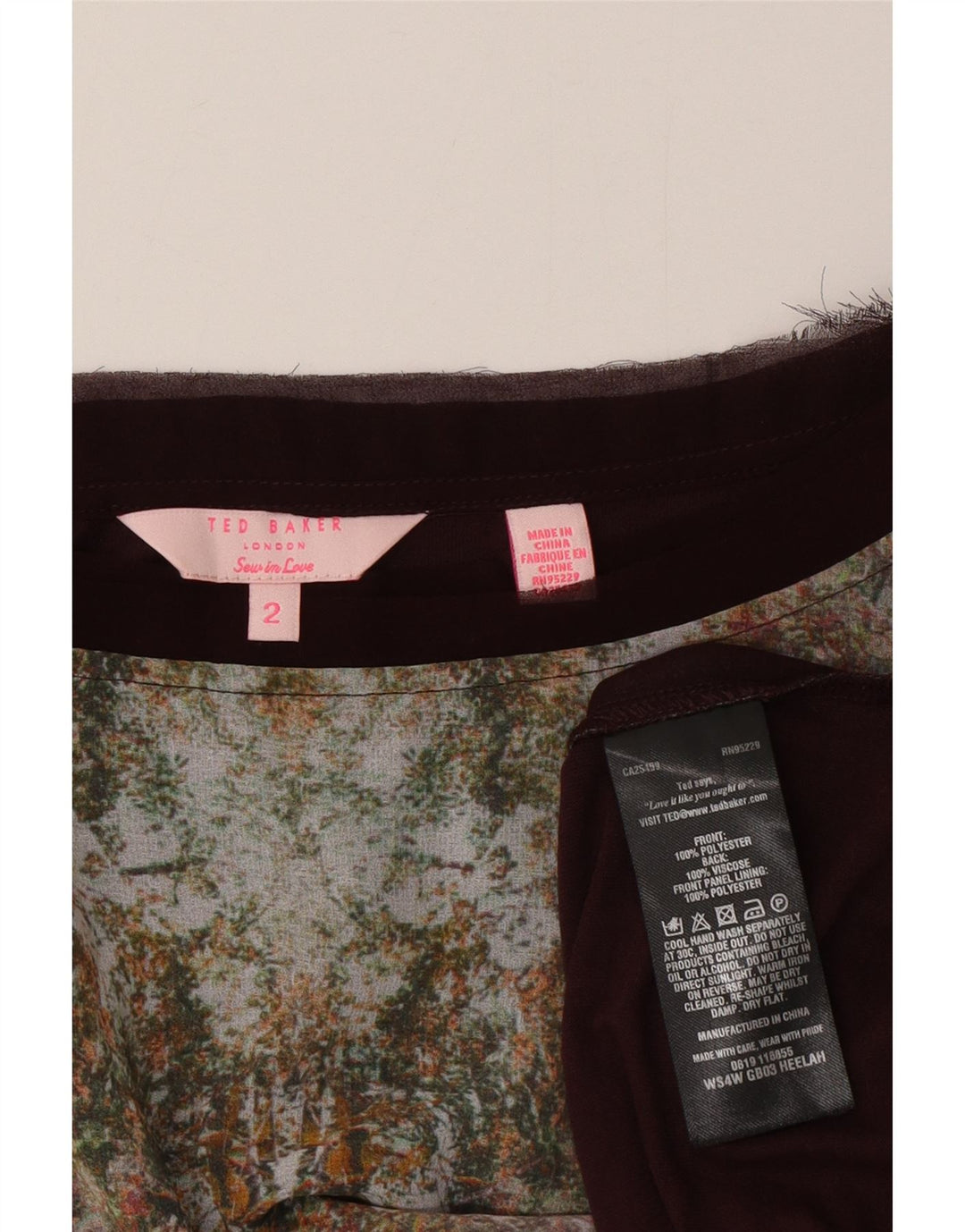 Ted Baker Γυναικείο γραφικό μπλουζάκι μεγάλου μεγέθους Κορυφαίο μέγεθος 2 Μικρό καφέ φλοράλ