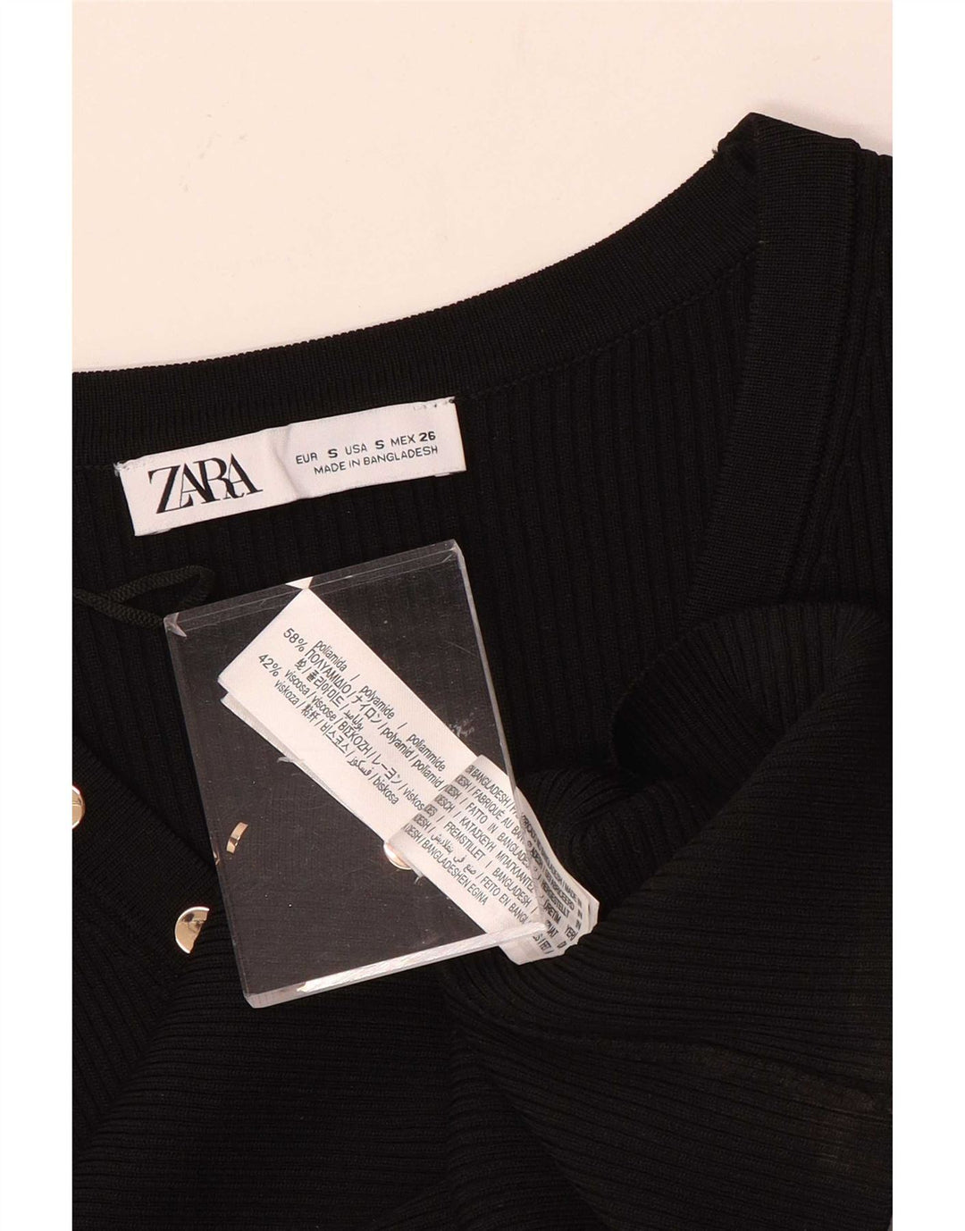 Zara Γυναικεία μακρυμάνικη ζακέτα UK 8 Small Black Polyamide