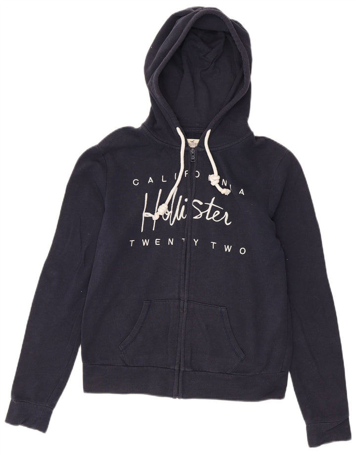 HOLLISTER Γυναικείο πουλόβερ με κουκούλα με φερμουάρ UK 10 Small Navy Blue από βαμβάκι