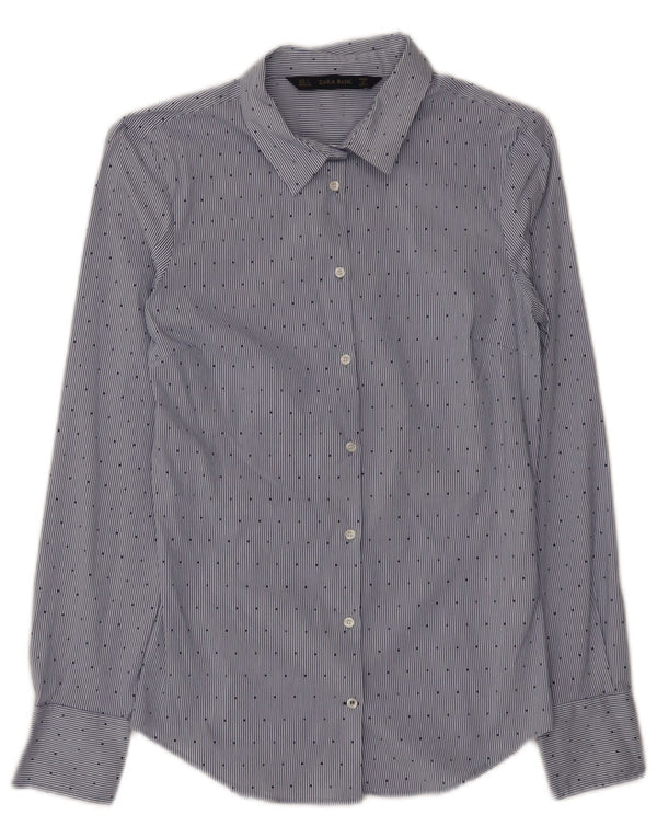 Zara Γυναικείο πουκάμισο UK 8 Small Blue Pinstripe Βαμβακερό