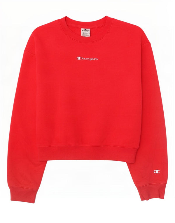 Champion Womens Graphic Crop Φούτερ Jumper UK 14 Medium Red Cotton