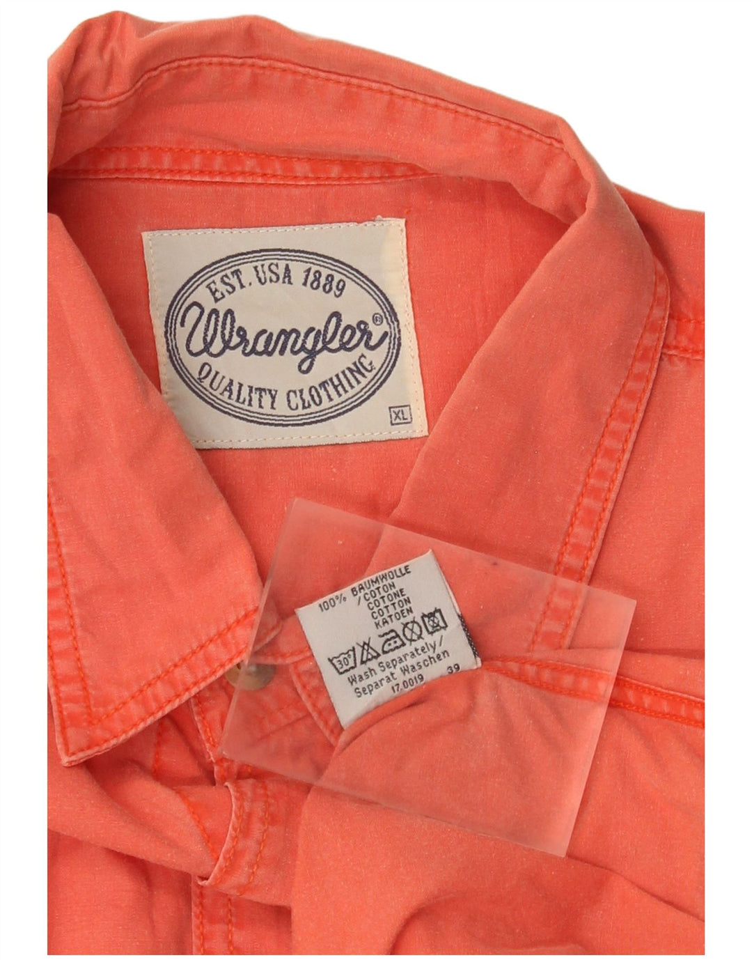 Ανδρικό κοντομάνικο πουκάμισο Wrangler XL πορτοκαλί βαμβακερό