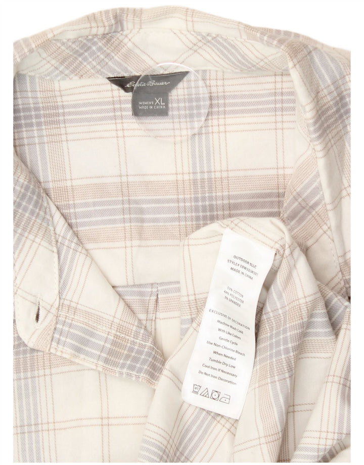 Eddie Bauer Γυναικείο φανελένιο πουκάμισο UK 18 XL Off White, καρό βαμβακερό