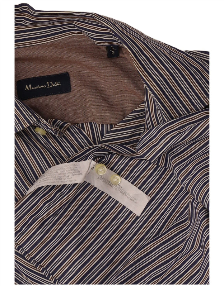 Ανδρικό πουκάμισο Massimo Dutti Μεγάλο Μπλε Βαμβακερό ριγέ