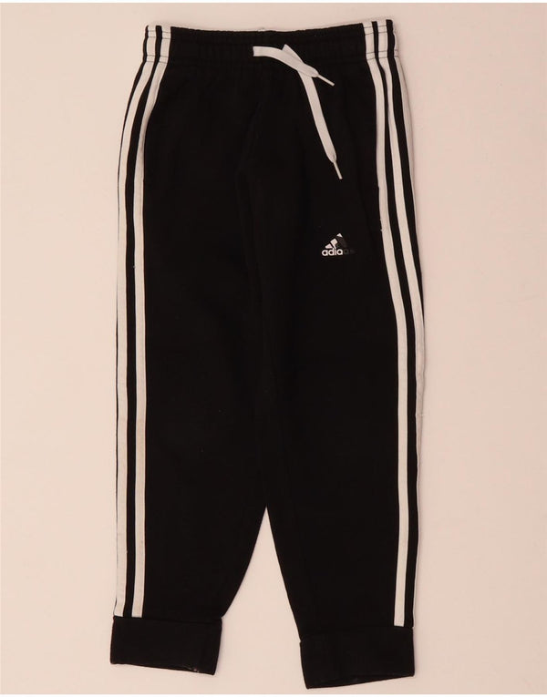 ADIDAS Boys Tracksuit Trousers Joggers 7-8 ετών Μαύρο Βαμβακερό