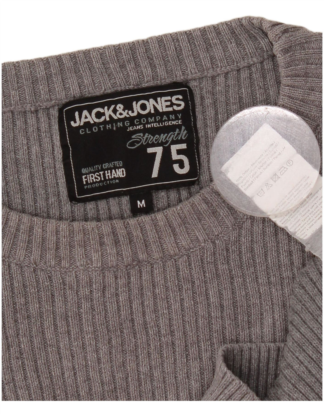 JACK & JONES Ανδρικό γραφικό πουλόβερ με λαιμόκοψη μεσαίου γκρι βαμβακερό