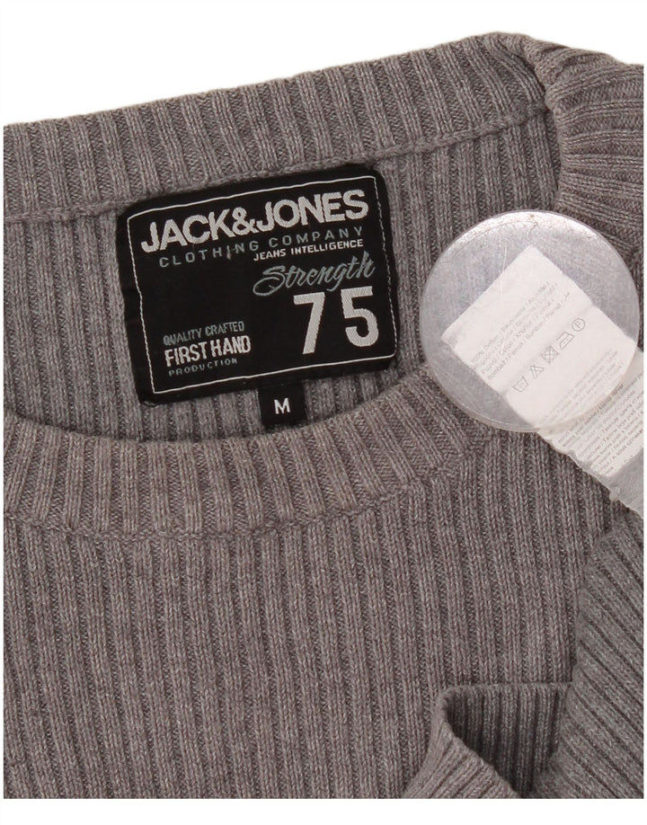 JACK & JONES Ανδρικό γραφικό πουλόβερ με λαιμόκοψη μεσαίου γκρι βαμβακερό