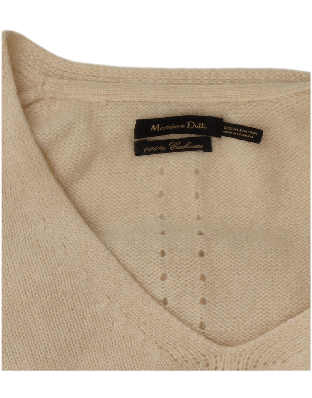 Massimo Dutti Γυναικείο πουλόβερ με λαιμόκοψη με V λαιμόκοψη UK 14 Medium Off White Cashmere