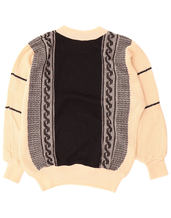 Vintage γυναικείο πουλόβερ με λαιμόκαυστο UK 16 Large Beige Colourblock
