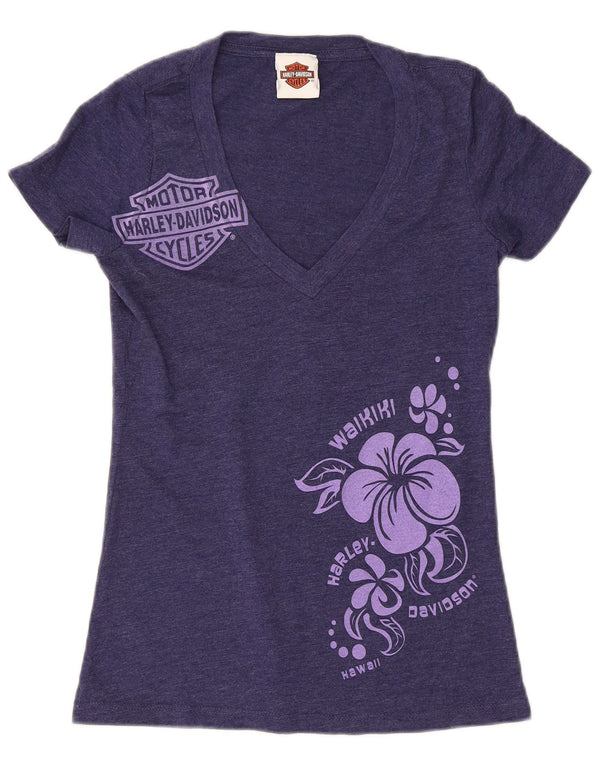 Γυναικείο γραφικό μπλουζάκι Harley Davidson Top UK 8 Small Navy Blue Floral