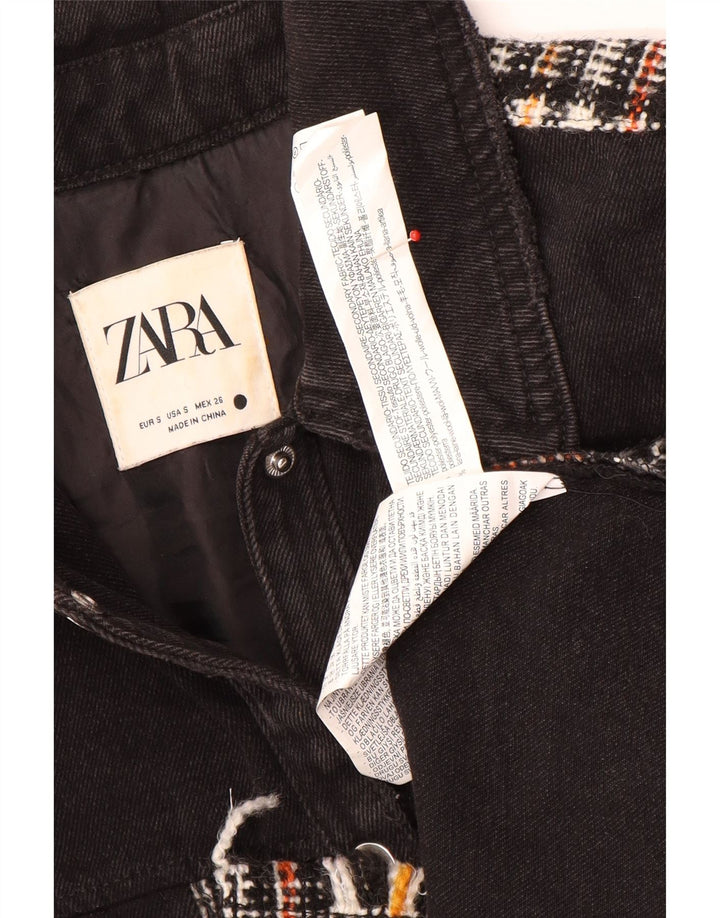 Zara Γυναικείο Τζιν Μπουφάν UK 10 Small Black Check Polyester