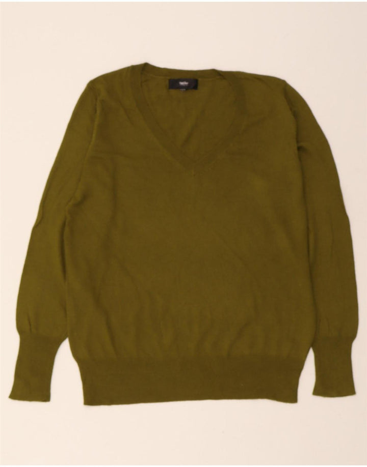 MOSSIMO Mens V-Neck Jumper Sweater Medium Khaki Nylon Vintage Mossimo and Second-Hand Mossimo from Messina Hembry 