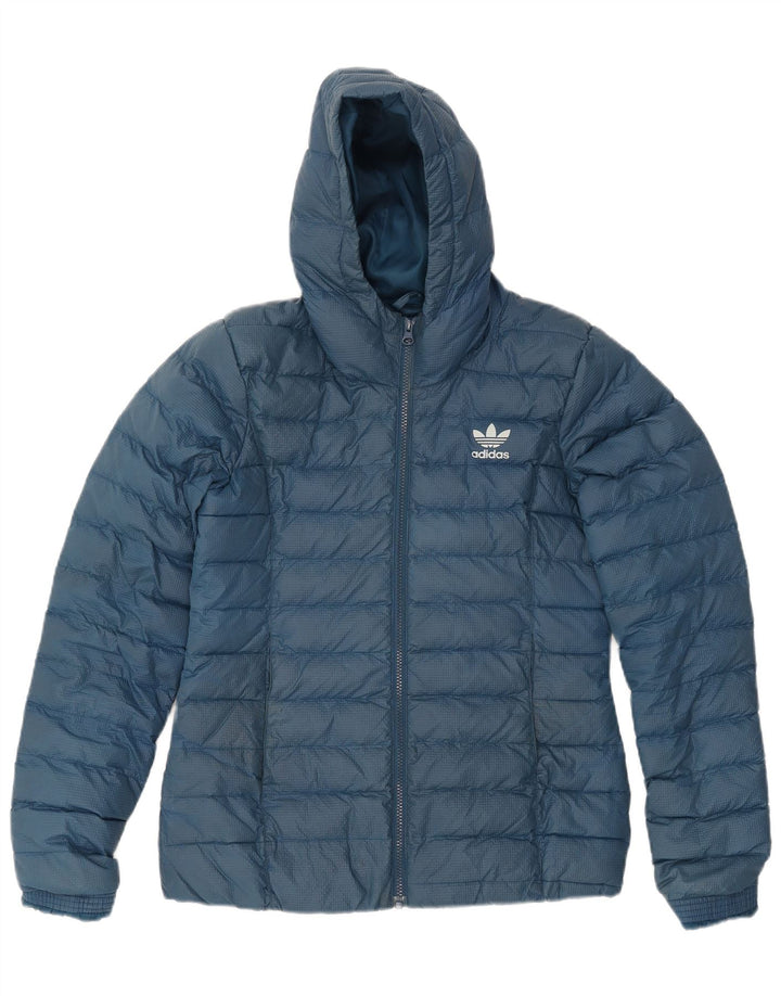 Adidas Γυναικείο μπουφάν με κουκούλα UK 14 Medium Blue Nylon
