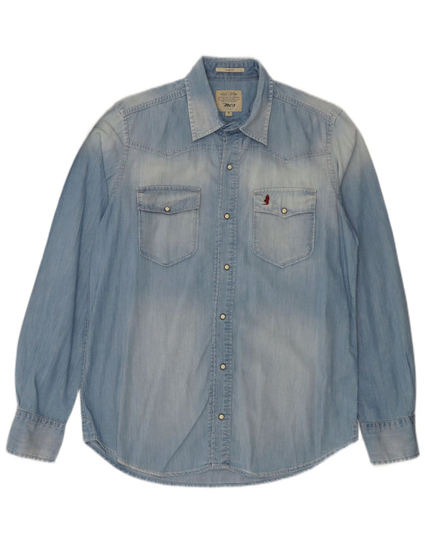 Marlboro Classics Mens Acid Wash Slim Fit Denim Shirt Medium Blue Cotton