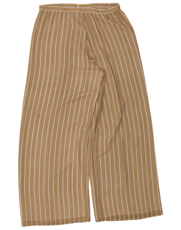 VINTAGE Γυναικείο φαρδύ παντελόνι casual W32 L31 Beige Pinstripe Polyester