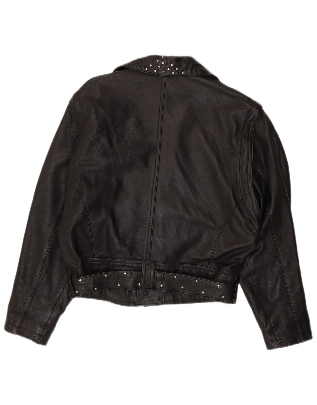 Vintage Γυναικείο Crop Leather Biker Jacket UK 12 Medium Black Leather
