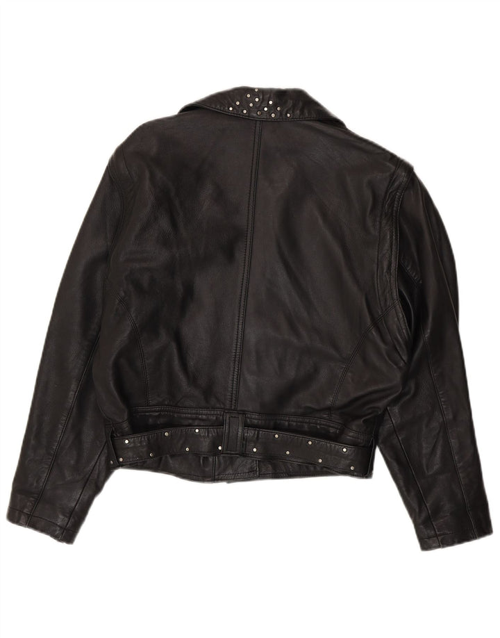 Vintage Γυναικείο Crop Leather Biker Jacket UK 12 Medium Black Leather