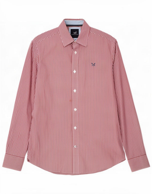 Crew Clothing Ανδρικά ρούχα Κλασική Εφαρμογή Πουκάμισο Small Burgundy Pinstripe Βαμβακερό