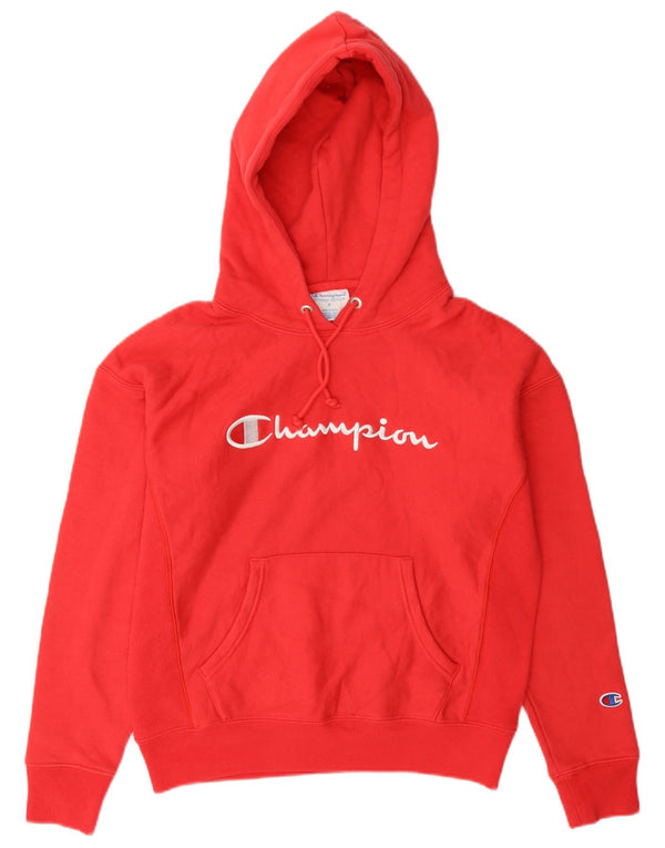 Champion Womens Reverse Weave Graphic Hoodie Jumper UK 10 Small Red Cotton