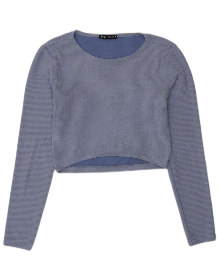 Zara Γυναικείο Crop Top UK 12 Medium Blue Polyester