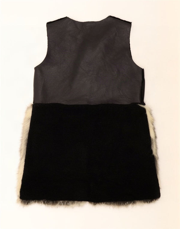 Vintage γυναικείο Sherpa Faux Fur Gilet UK 16 Large Black Colourblock
