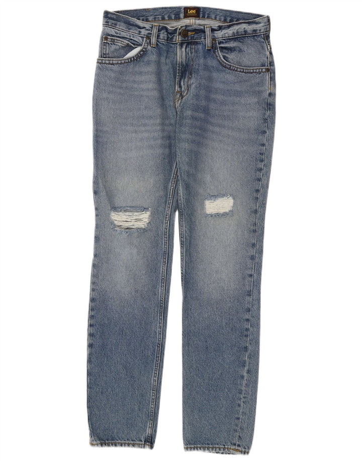 Lee Womens Rider Distressed Slim Jeans W30 L32 Blue Cotton