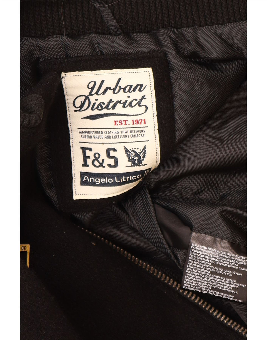 ANGELO LITRICO Ανδρικό Military Bomber Jacket UK 42 XL Μαύρο μαλλί