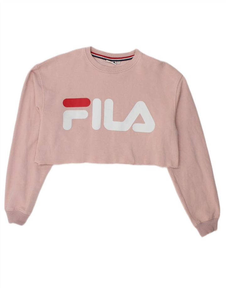 FILA Womens Crop Graphic Sweatshirt Jumper UK 14 Medium Pink