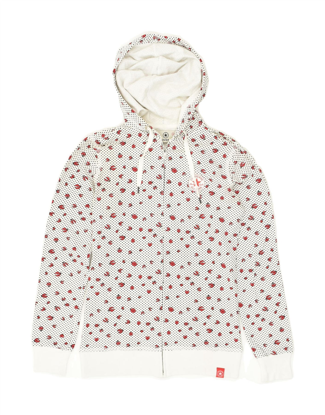 CONVERSE Womens Zip Hoodie Sweater UK 10 Small White Animal Print Cotton | Vintage Converse | Thrift | Second-Hand Converse | Used Clothing | Messina Hembry 