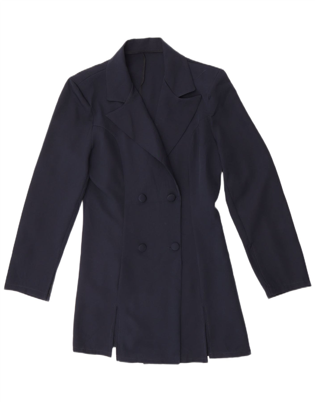 Vintage γυναικείο διπλό παλτό UK 14 Medium Navy Blue Polyester