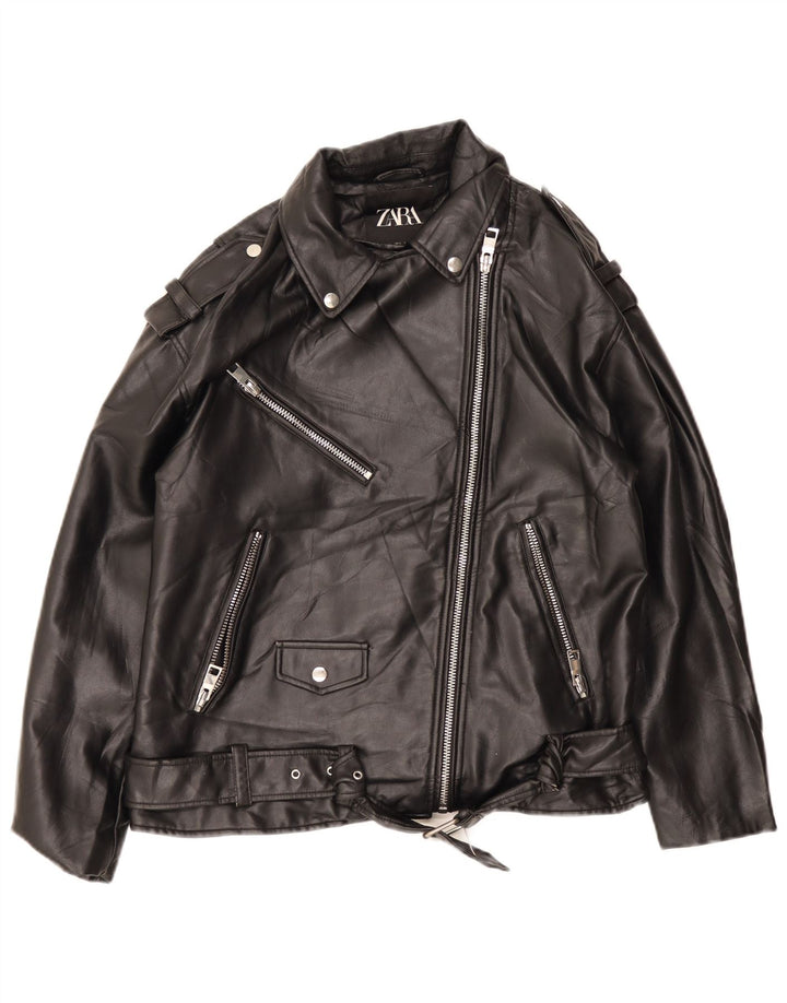 ZARA Γυναικείο Μπουφάν Biker από Faux Leather Oversized UK 10 Small Black