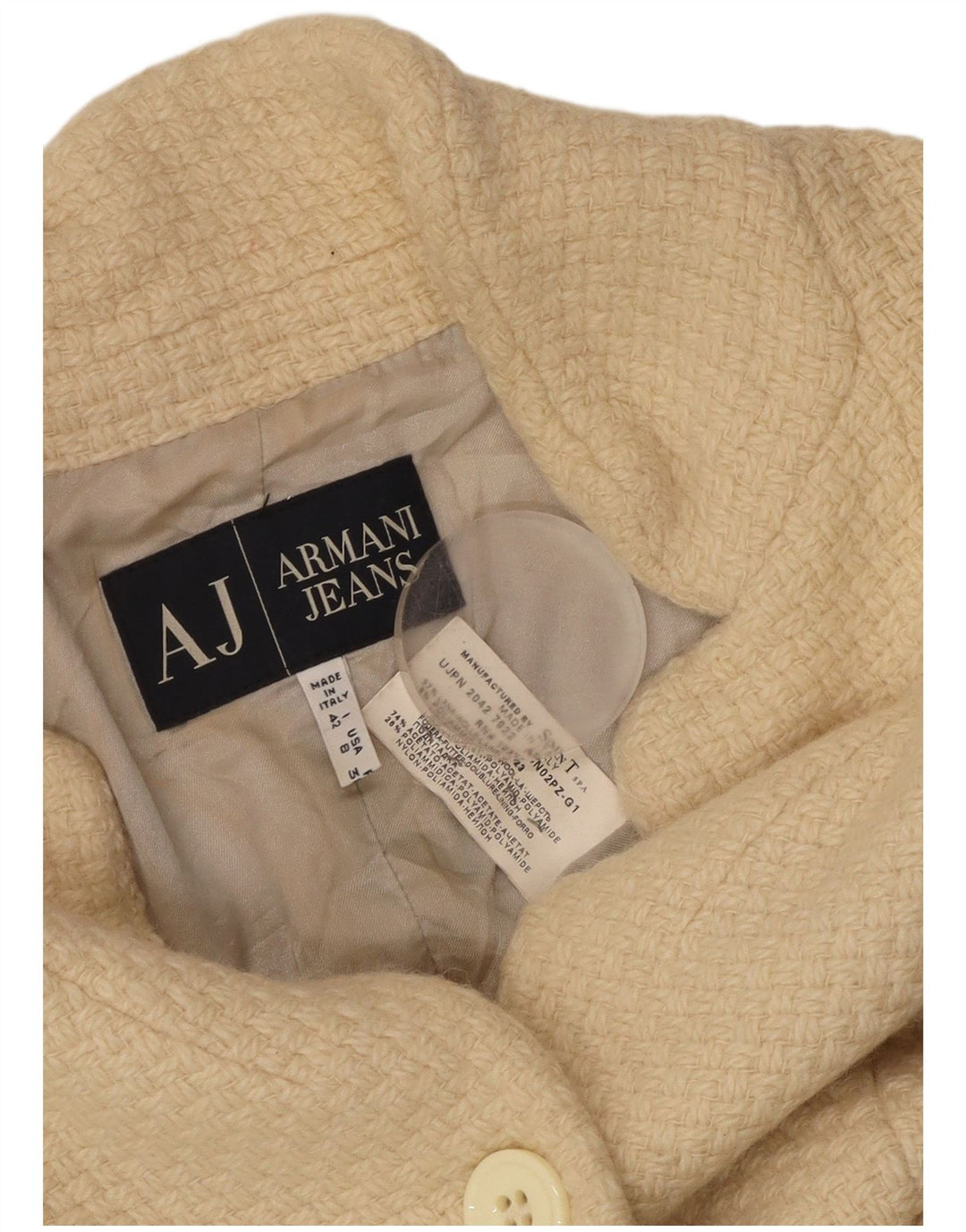 ARMANI JEANS Γυναικείο σακάκι σακάκι 3 κουμπιών UK 12 μεσαίο μπεζ μαλλί