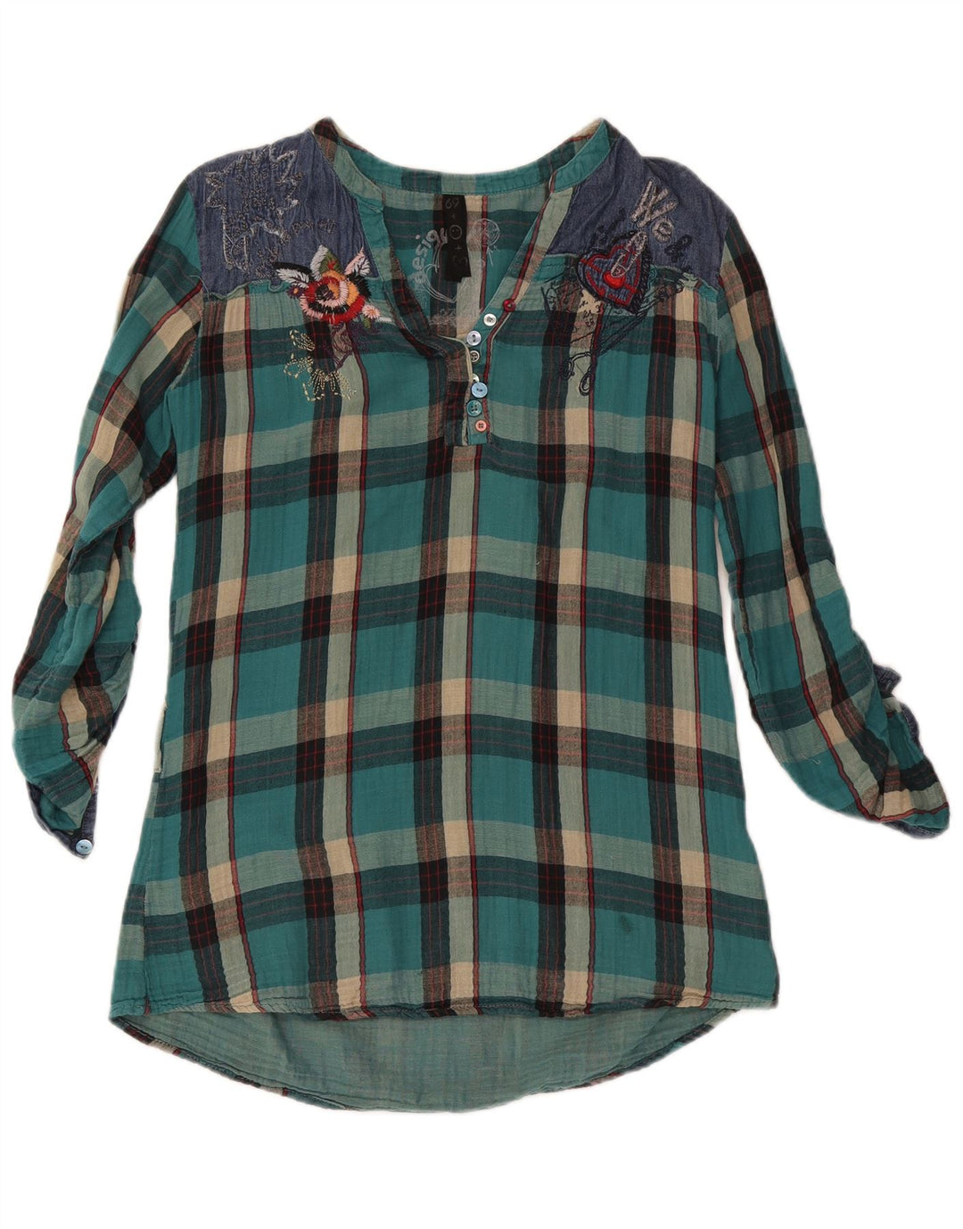 Γυναικεία μακρυμάνικη μπλούζα Desigual Top UK 16 Large Turquoise Check