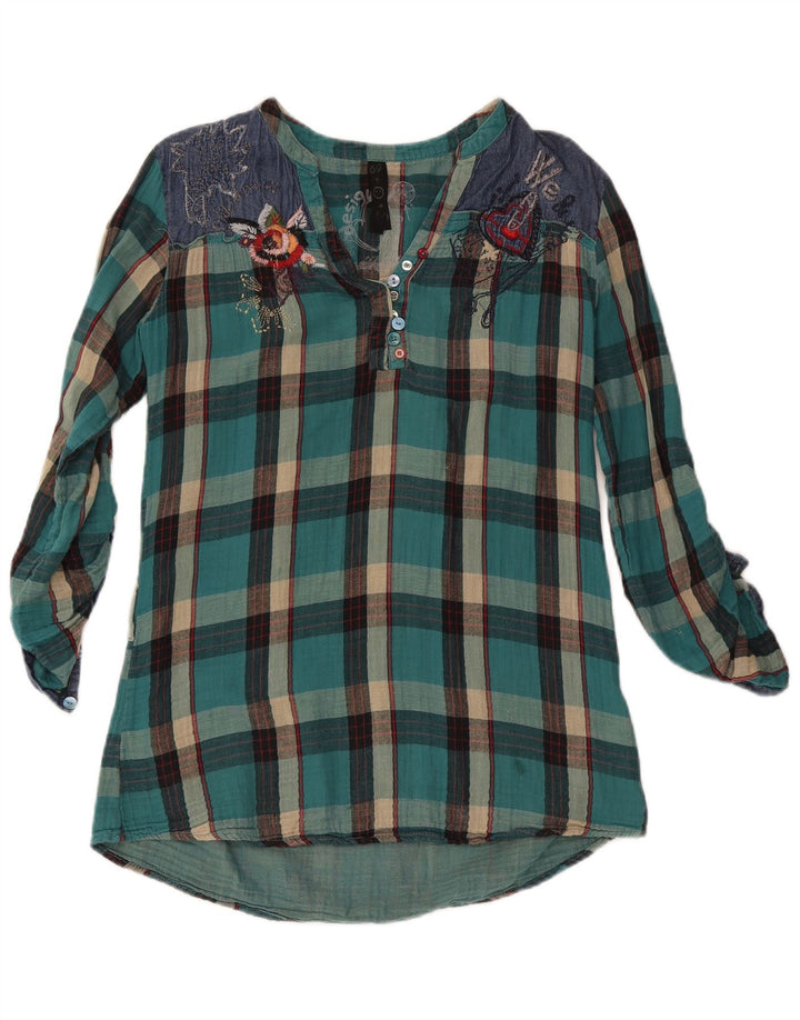 Γυναικεία μακρυμάνικη μπλούζα Desigual Top UK 16 Large Turquoise Check