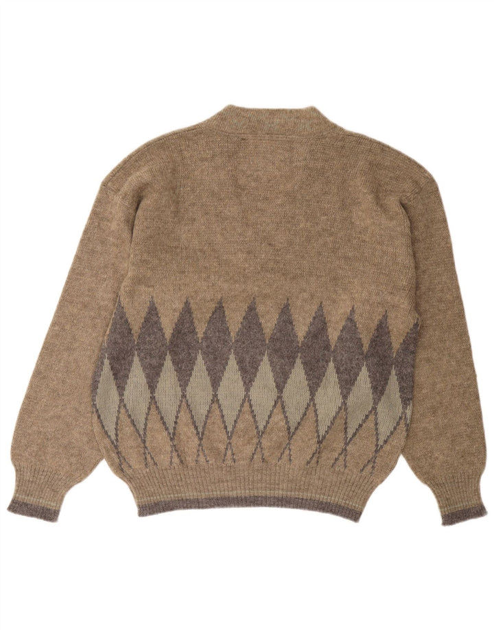 Vintage ανδρικό πουλόβερ με λαιμόκοψη Vintage Μεγάλο Μπεζ Argyle/Διαμάντι
