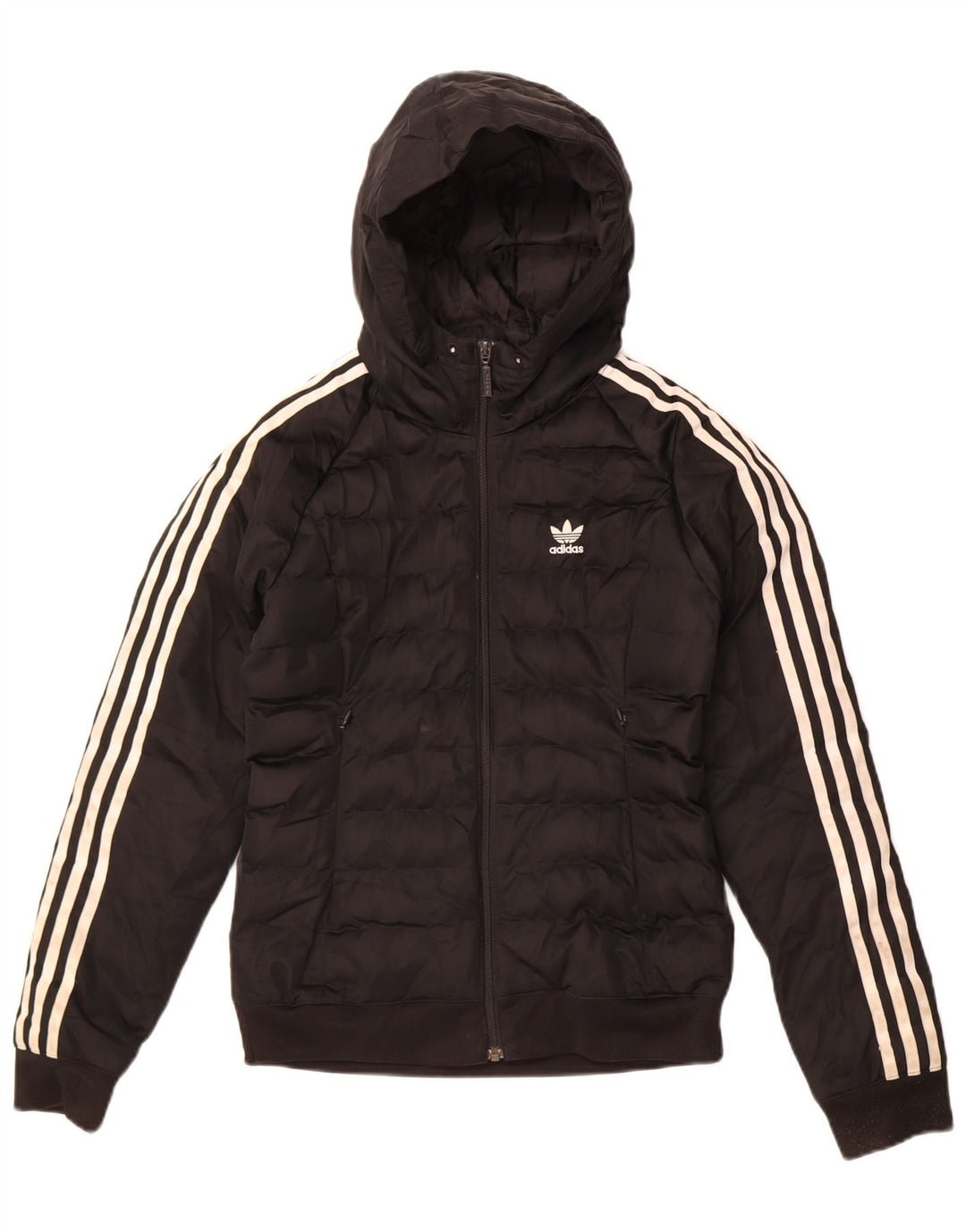 Γυναικείο μπουφάν με κουκούλα Adidas UK 6 XS μαύρο πολυεστέρα