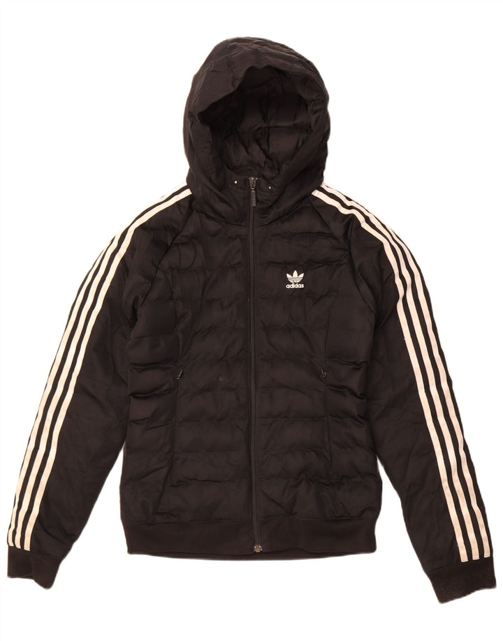Γυναικείο μπουφάν με κουκούλα Adidas UK 6 XS μαύρο πολυεστέρα