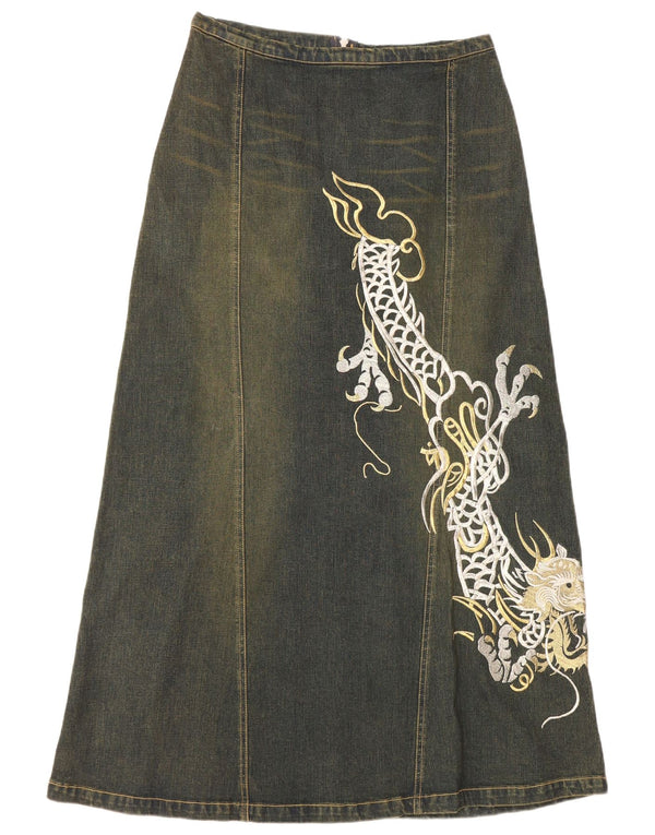 VINTAGE Womens Graphic Denim Skirt UK 12 Medium W30  Blue Cotton