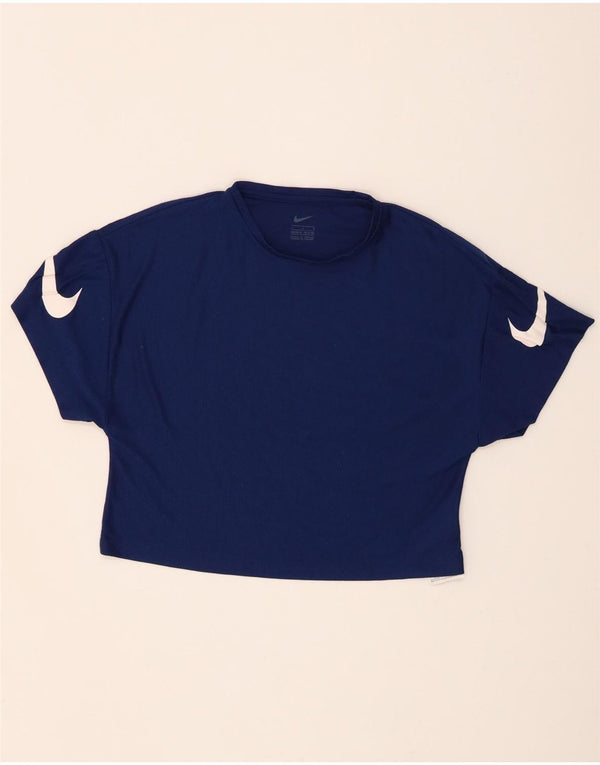 Nike Girls Crop Graphic T-shirt Top 12-13 ετών Large Navy Blue Polyester