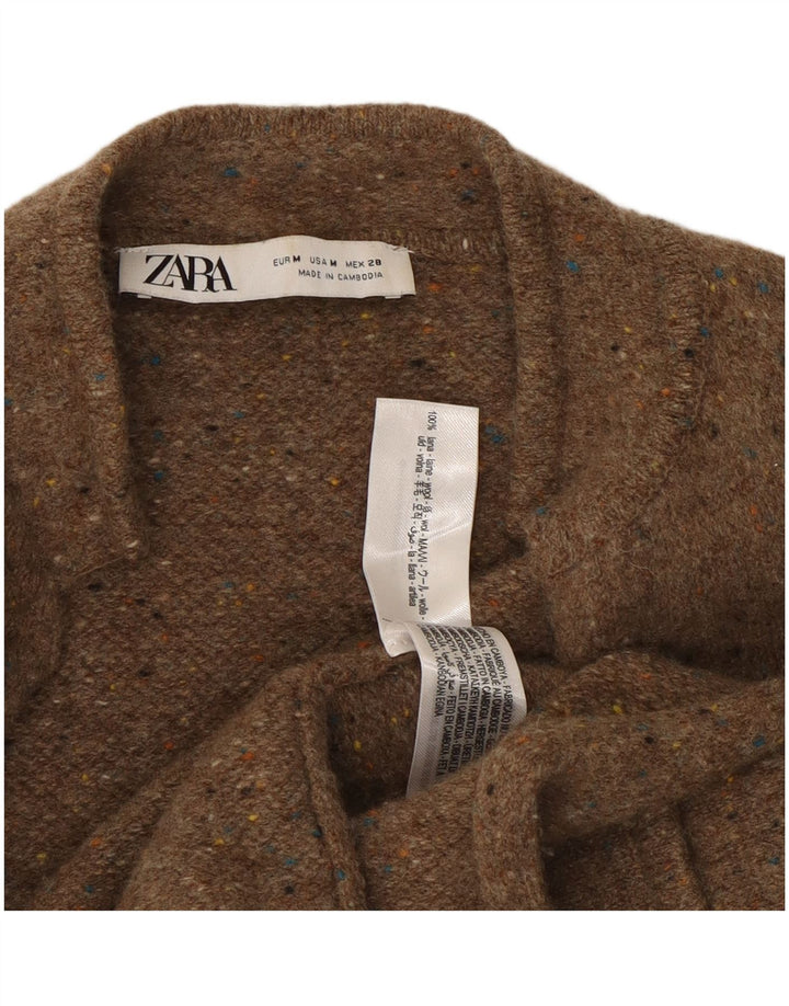 Zara Γυναικείο ανοιχτό πουλόβερ ζακέτα UK 14 μεσαίο μπεζ μαλλί