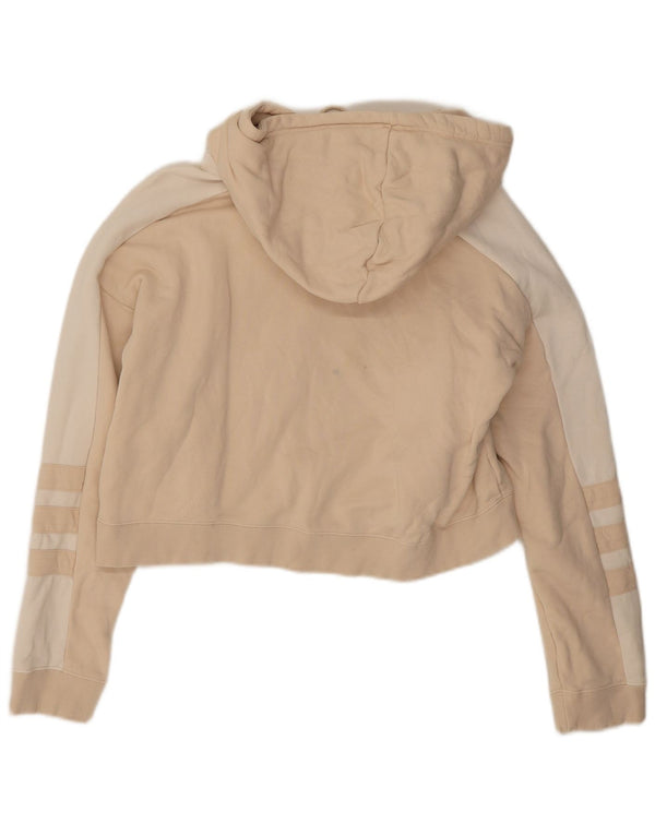 Adidas Womens Oversized Crop Hoodie Jumper UK 10 Small Beige Colourblock