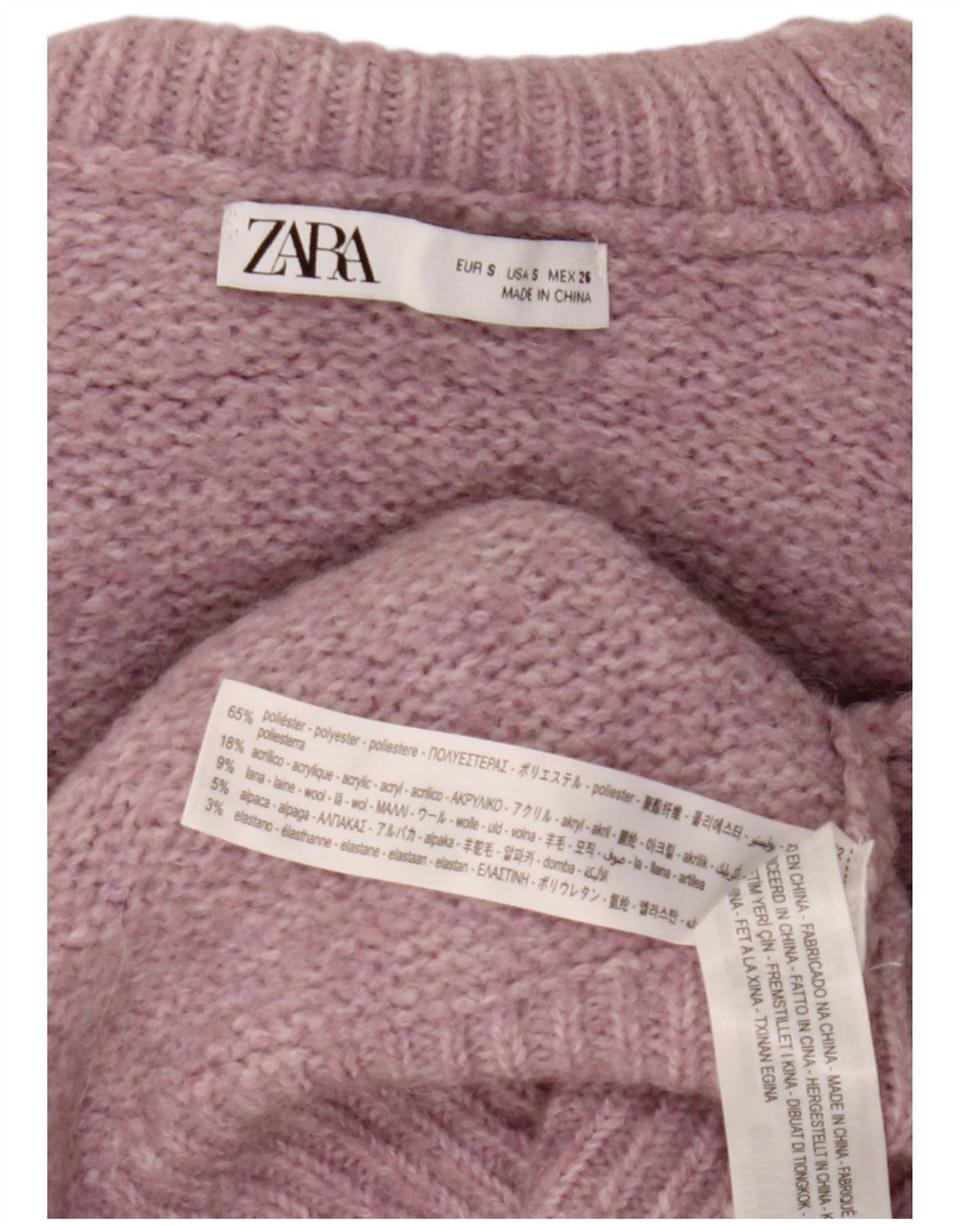 Zara γυναικείο πουλόβερ με ρολό λαιμόκοψη UK 10 Small Pink Flecked