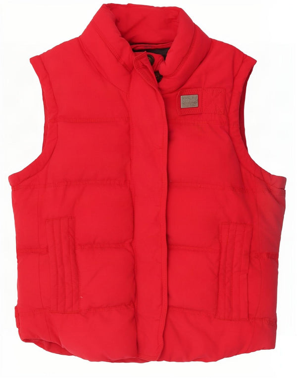 Superdry Womens Padded Gilet UK 14 Medium Red Cotton