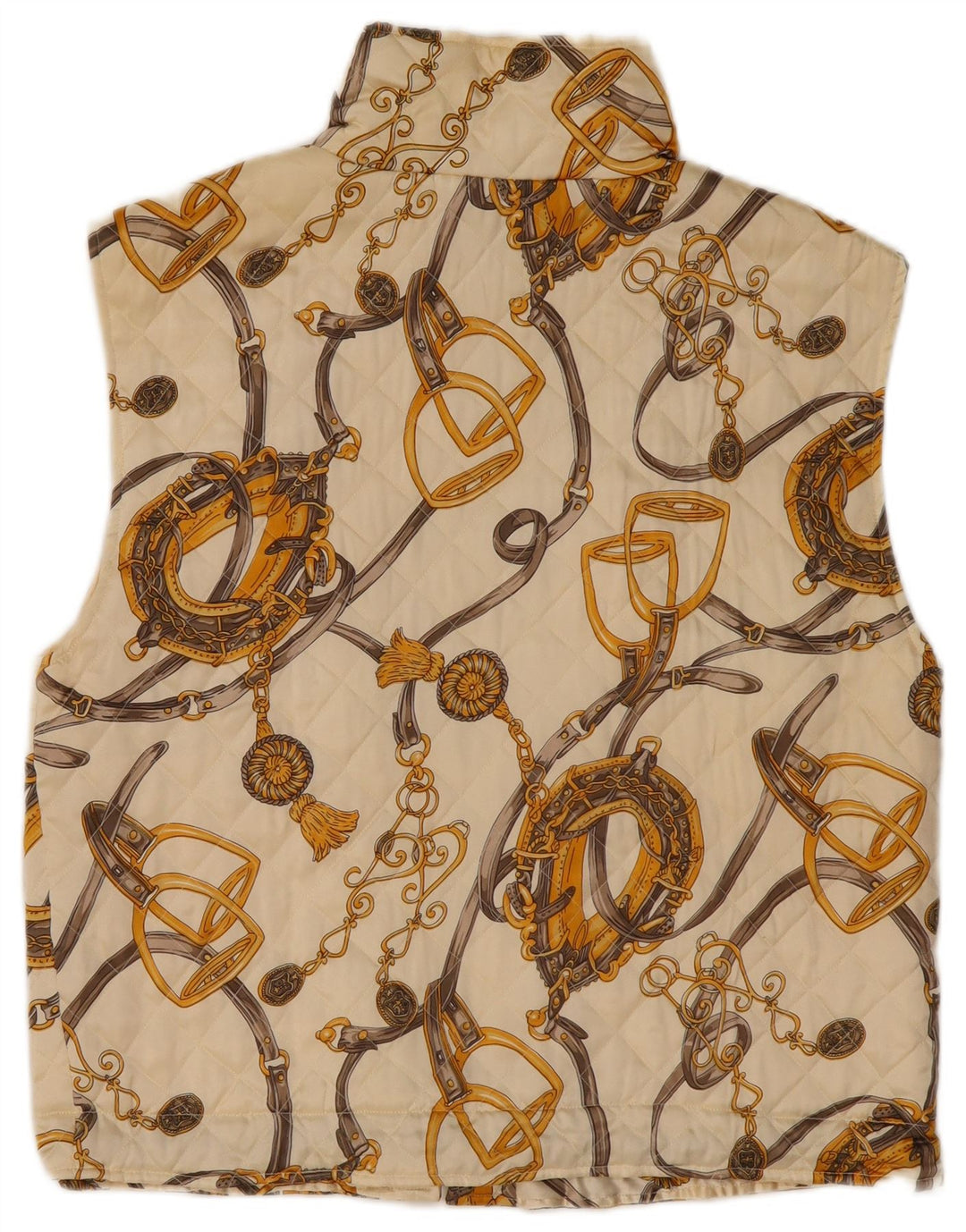 VINTAGE Γυναικείο αφηρημένο μοτίβο καπιτονέ Gilet UK 14 Μεγάλο υπόλευκο μετάξι