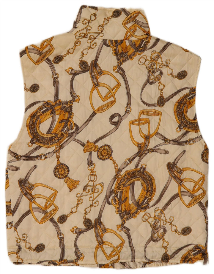 VINTAGE Γυναικείο αφηρημένο μοτίβο καπιτονέ Gilet UK 14 Μεγάλο υπόλευκο μετάξι