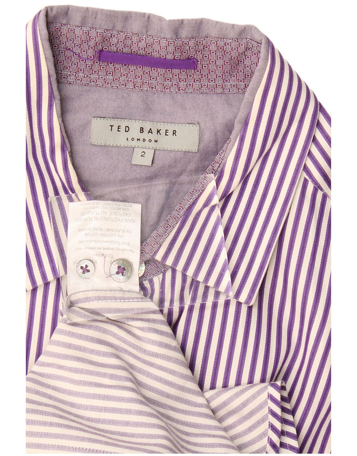 TED BAKER Ανδρικό πουκάμισο Νούμερο 2 Μικρό Βαμβακερό μωβ ρίγες