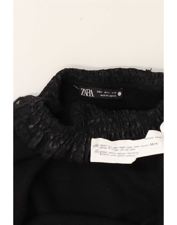 Zara Γυναικεία Μακρυμάνικη Μπλούζα Oversized Μπλούζα UK 10 Small Black Cotton
