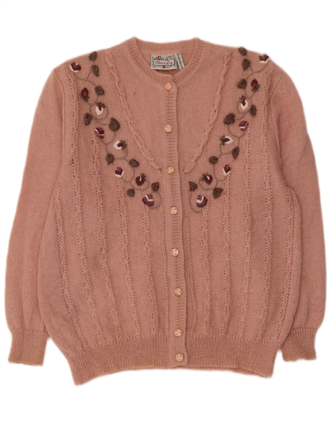 RICAMO A MANO Γυναικεία ζακέτα πουλόβερ IT 50 XL Pink Floral Mohair