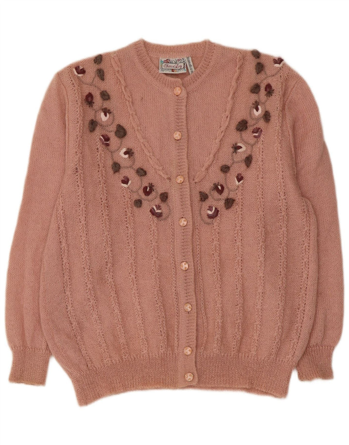 RICAMO A MANO Γυναικεία ζακέτα πουλόβερ IT 50 XL Pink Floral Mohair